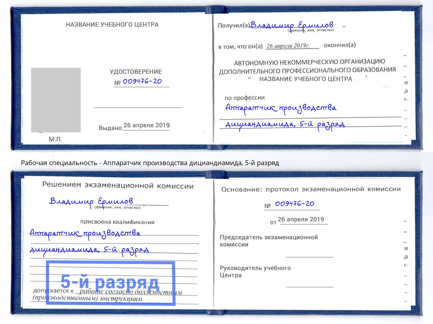 корочка 5-й разряд Аппаратчик производства дициандиамида Сочи