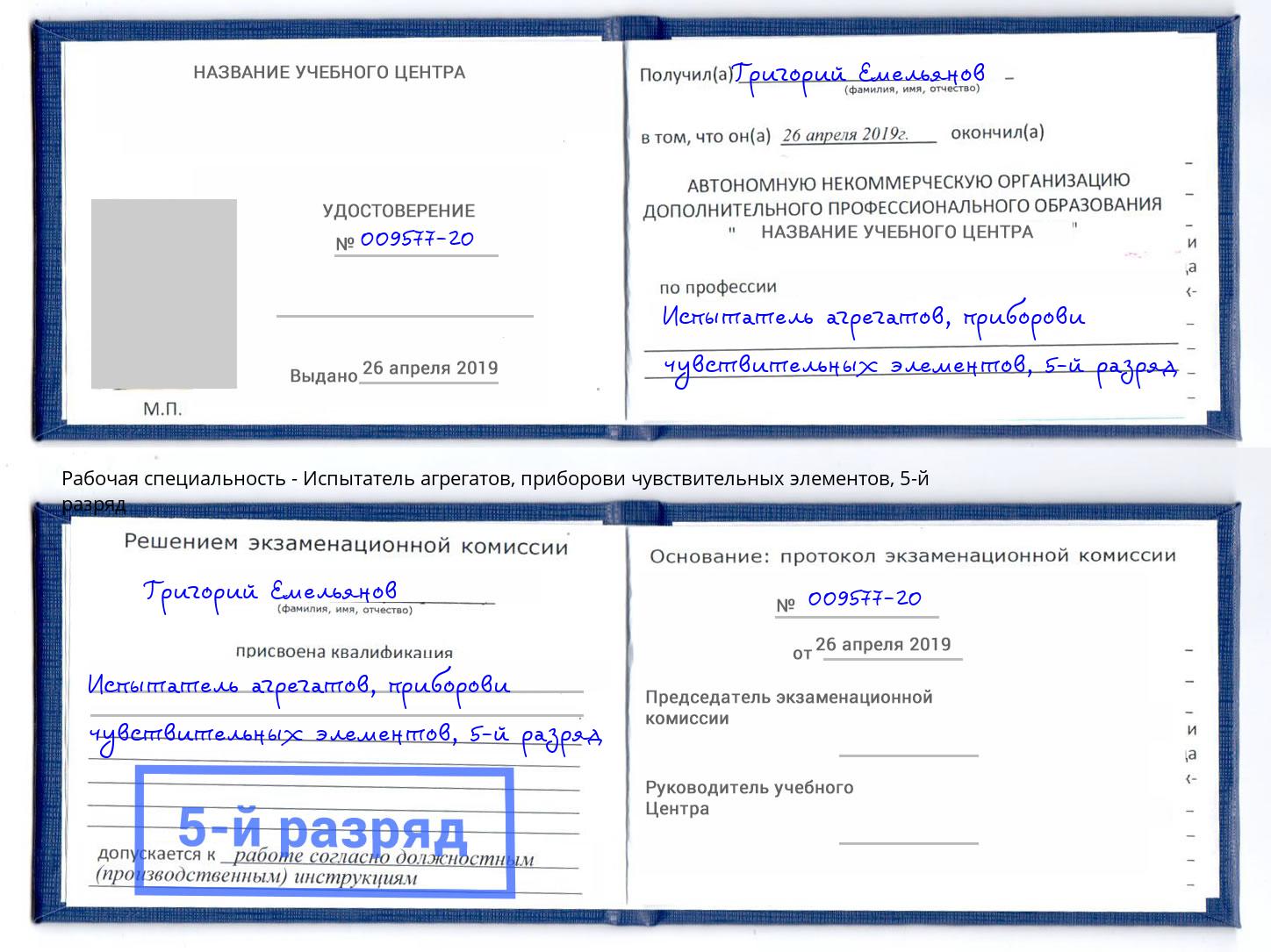 корочка 5-й разряд Испытатель агрегатов, приборови чувствительных элементов Сочи