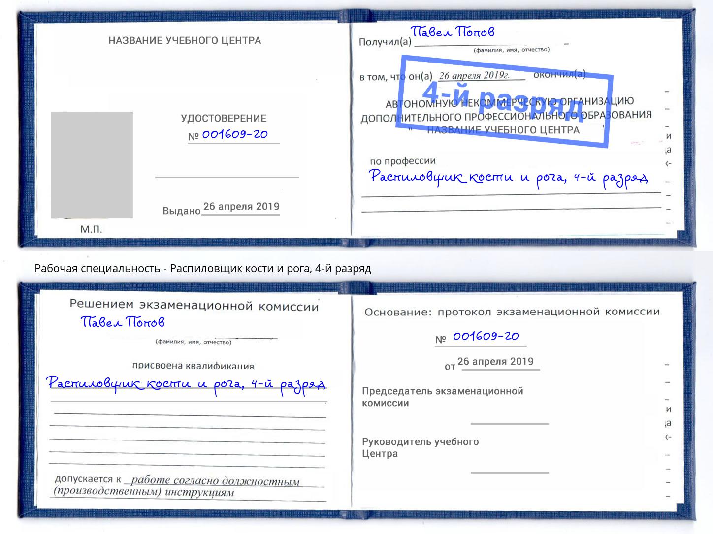 корочка 4-й разряд Распиловщик кости и рога Сочи