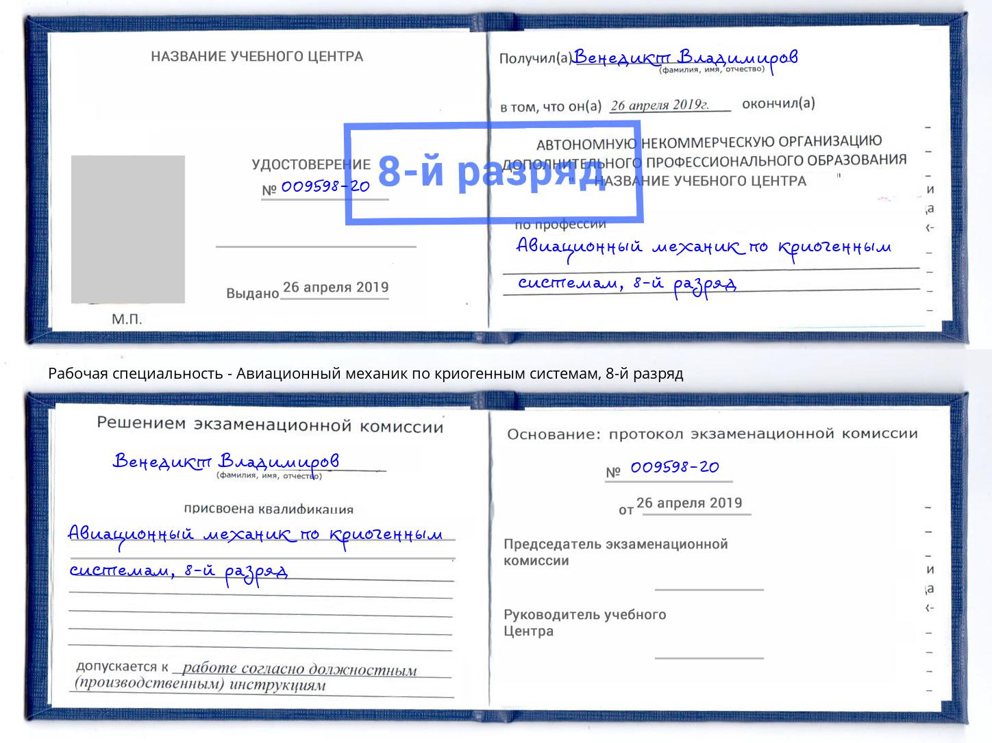 корочка 8-й разряд Авиационный механик по криогенным системам Сочи