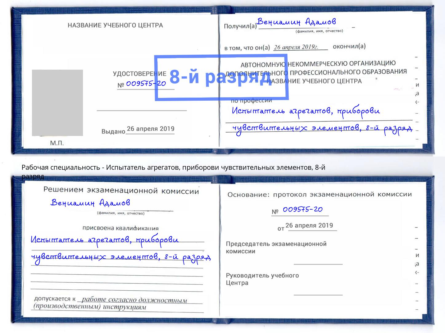 корочка 8-й разряд Испытатель агрегатов, приборови чувствительных элементов Сочи